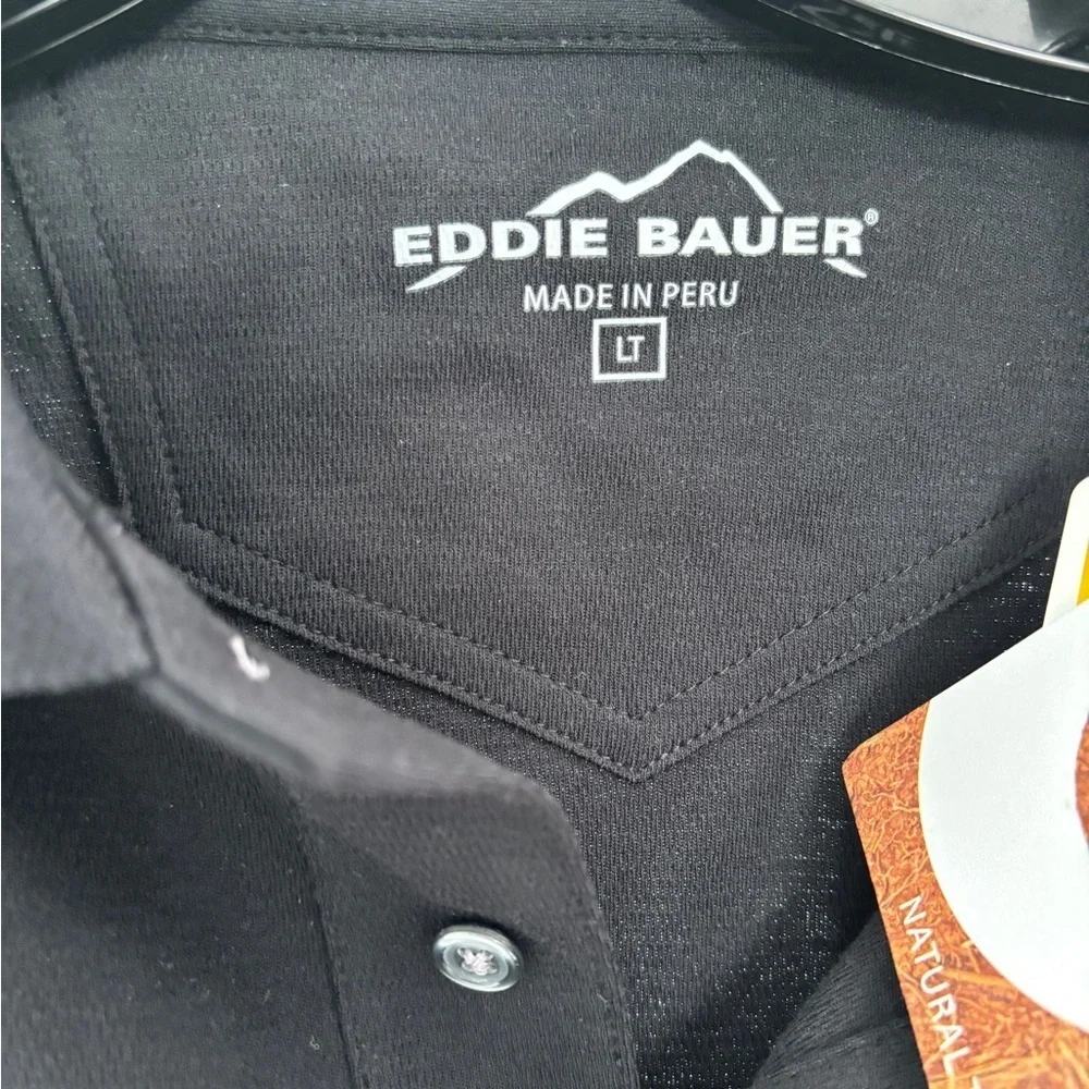 Eddie Bauer Men's Black Polo Shirt new large Tall upf 50 cocona